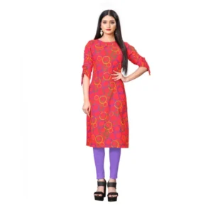Women's Digital Print Rayon Tie Up 3/4th Sleeve Knee Length Kurti (Red)