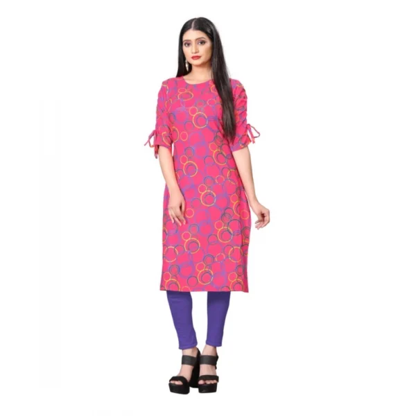 Women's Digital Print Rayon Tie Up 3/4th Sleeve Knee Length Kurti (Pink)