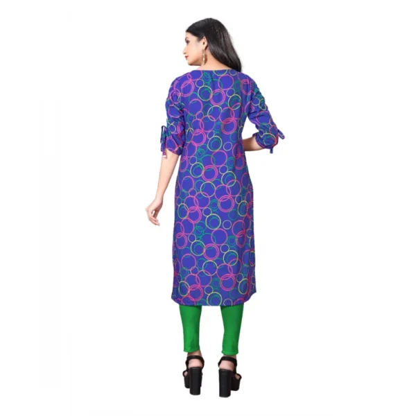 Women's Digital Print Rayon Tie Up 3/4th Sleeve Knee Length Kurti (Blue)