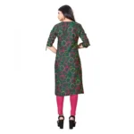 Women's Digital Print Rayon Tie Up 3/4th Sleeve Knee Length Kurti (Black)