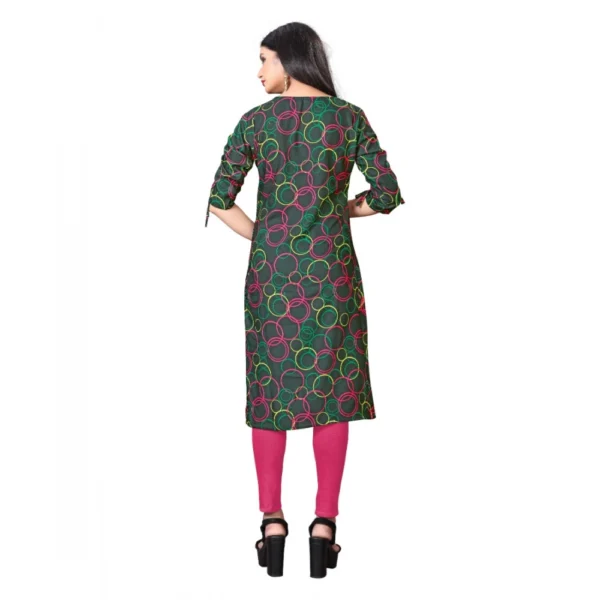 Women's Digital Print Rayon Tie Up 3/4th Sleeve Knee Length Kurti (Black)