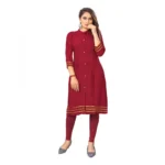 Women's Digital Print Rayon Regular 3/4th Sleeve Knee Length Kurti (Maroon)