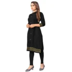 Women's Digital Print Rayon Regular 3/4th Sleeve Knee Length Kurti (Black)