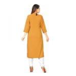 Women's Solid Rayon Roll Up 3/4th Sleeve Knee Length Kurti (Mustard)
