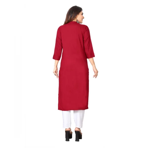 Women's Solid Rayon Roll Up 3/4th Sleeve Knee Length Kurti (Maroon)
