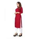 Women's Solid Rayon Roll Up 3/4th Sleeve Knee Length Kurti (Maroon)