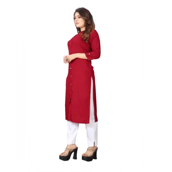 Women's Solid Rayon Roll Up 3/4th Sleeve Knee Length Kurti (Maroon)