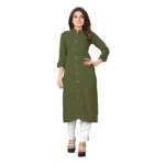 Women's Solid Rayon Roll Up 3/4th Sleeve Knee Length Kurti (Mehendi Green)