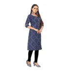 Women's Digital Print Bandhani Regular 3/4th Sleeve Knee Length Kurti (Navy Blue)