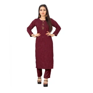 Women's Woven Work Rayon Regular 3/4th Sleeve Knee Length Kurti (Maroon)
