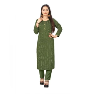 Women's Woven Work Rayon Regular 3/4th Sleeve Knee Length Kurti (Mehendi Green)