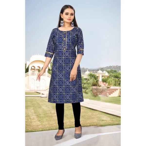 Women's Digital Print Bandhani Regular 3/4th Sleeve Knee Length Kurti (Navy Blue)