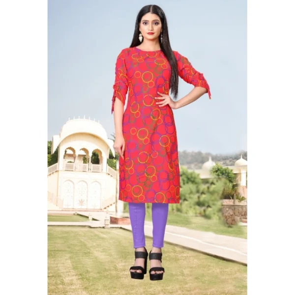 Women's Digital Print Rayon Tie Up 3/4th Sleeve Knee Length Kurti (Red)
