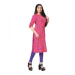 Women's Digital Print Rayon Tie Up 3/4th Sleeve Knee Length Kurti (Pink)