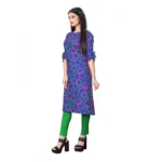 Women's Digital Print Rayon Tie Up 3/4th Sleeve Knee Length Kurti (Blue)