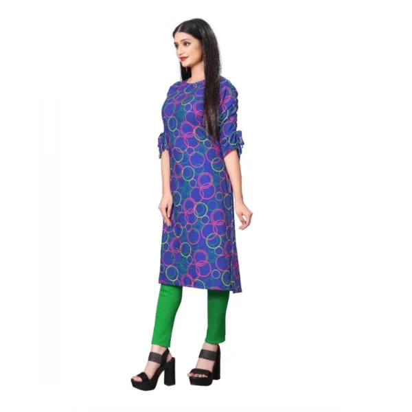 Women's Digital Print Rayon Tie Up 3/4th Sleeve Knee Length Kurti (Blue)