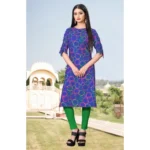 Women's Digital Print Rayon Tie Up 3/4th Sleeve Knee Length Kurti (Blue)
