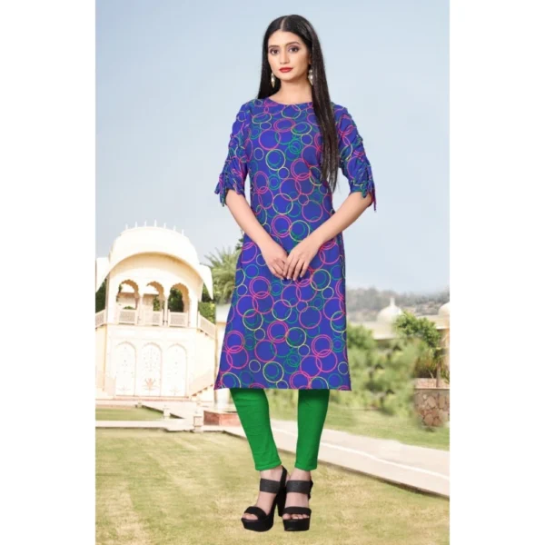 Women's Digital Print Rayon Tie Up 3/4th Sleeve Knee Length Kurti (Blue)