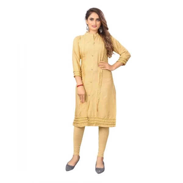 Women's Digital Print Rayon Regular 3/4th Sleeve Knee Length Kurti (Beige)