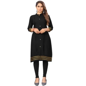 Women's Digital Print Rayon Regular 3/4th Sleeve Knee Length Kurti (Black)