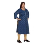 Women's Casual 3/4th Sleeve Cotton Mix Golden Embroidered Straight Kurti (Blue)