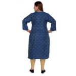 Women's Casual 3/4th Sleeve Cotton Mix Golden Embroidered Straight Kurti (Blue)