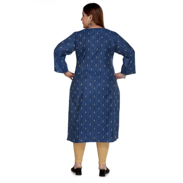 Women's Casual 3/4th Sleeve Cotton Mix Golden Embroidered Straight Kurti (Blue)