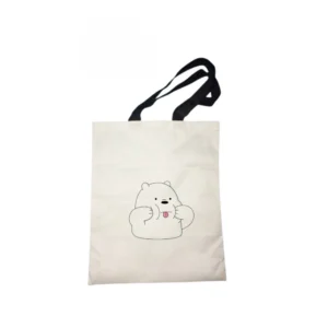 Pack Of 2_ Cute Bear Printed Canvas Reusable Shopping & Grocery Carry bag (White)