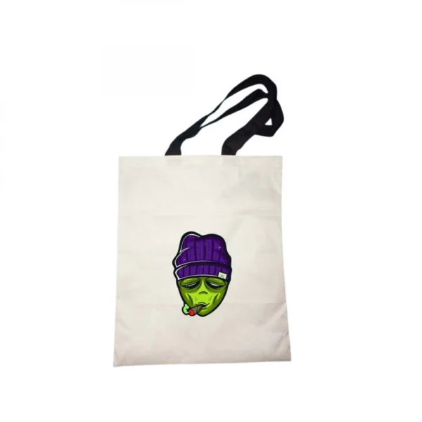 Pack Of 2_ Alien Smoking Printed Canvas Reusable Shopping & Grocery Carry bag (White)