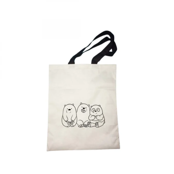 Pack Of 2_ Ice Bears Printed Canvas Reusable Shopping & Grocery Carry bag (White)