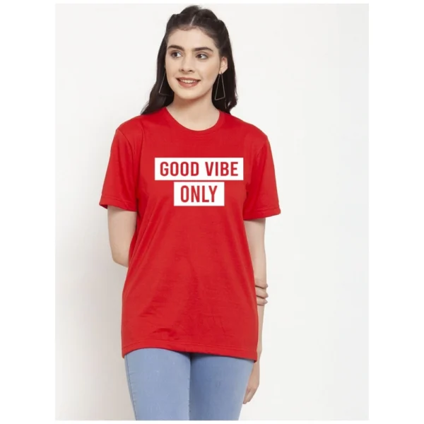 Women's Cotton Blend Good Vibe Only Printed T-Shirt (Red)