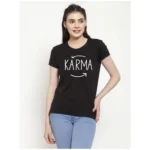 Women's Cotton Blend Karma Printed T-Shirt (Black)