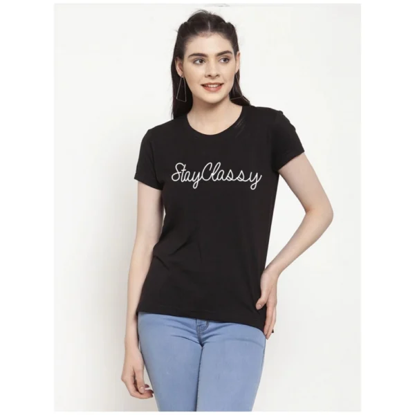 Women's Cotton Blend Stay Classy Printed T-Shirt (Black)