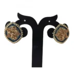 Women's Alloy Ceramic Stone And Designer Work Gold Plated Stud (Blue)