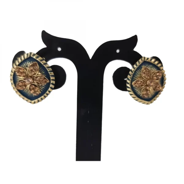 Women's Alloy Ceramic Stone And Designer Work Gold Plated Stud (Blue)