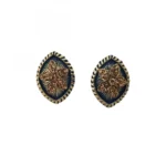 Women's Alloy Ceramic Stone And Designer Work Gold Plated Stud (Blue)