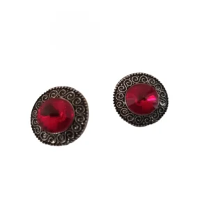 Women's Alloy Metal Stud Stone And Mirror Work Gold Plated Stud (Red)