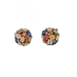 Women's Metal White Ceramic And Stones Gold Plated Stud (Multi Color)