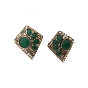 Women's Alloy Stone Work Silver Plated Stud (Dark Green)