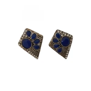 Women's Alloy Stone Work Silver Plated Stud (Dark Blue)