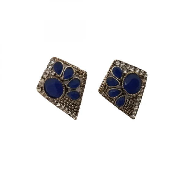 Women's Alloy Stone Work Silver Plated Stud (Dark Blue)