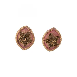 Women's Alloy Ceramic Stone And Designer Work Gold Plated Stud (Light Pink)