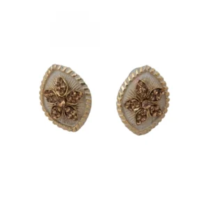 Women's Alloy Ceramic Stone And Designer Work Gold Plated Stud (White)