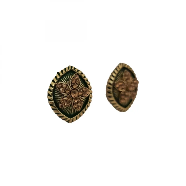Women's Alloy Ceramic Stone And Designer Work Gold Plated Stud (Green)