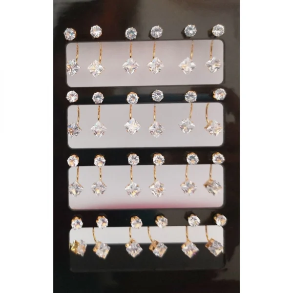Pack Of_12 Women's Alloy Stone Golden Double Brass Plated Stud (White)
