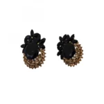 Women's Alloy Designer Crystal Gold Plated Stud (Black)