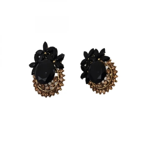 Women's Alloy Designer Crystal Gold Plated Stud (Black)