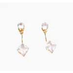 Pack Of_12 Women's Alloy Stone Golden Double Brass Plated Stud (White)