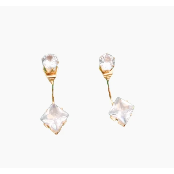 Pack Of_12 Women's Alloy Stone Golden Double Brass Plated Stud (White)