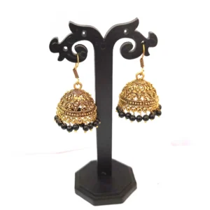 Women's Alloy Gold Plated And Beads Work Gold Plated Jhumkhas (Black)